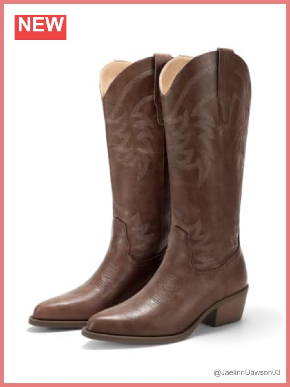 Mid Calf Western Cowboy Boots Pointed Toe Chunky Block Heel Embroidered